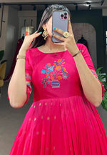 Load image into Gallery viewer, Magenta Jacquard Silk Gown
