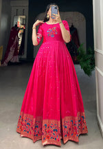 Load image into Gallery viewer, Magenta Jacquard Silk Gown
