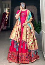 Load image into Gallery viewer, Magenta Jacquard Silk Readymade Anarkali Suit
