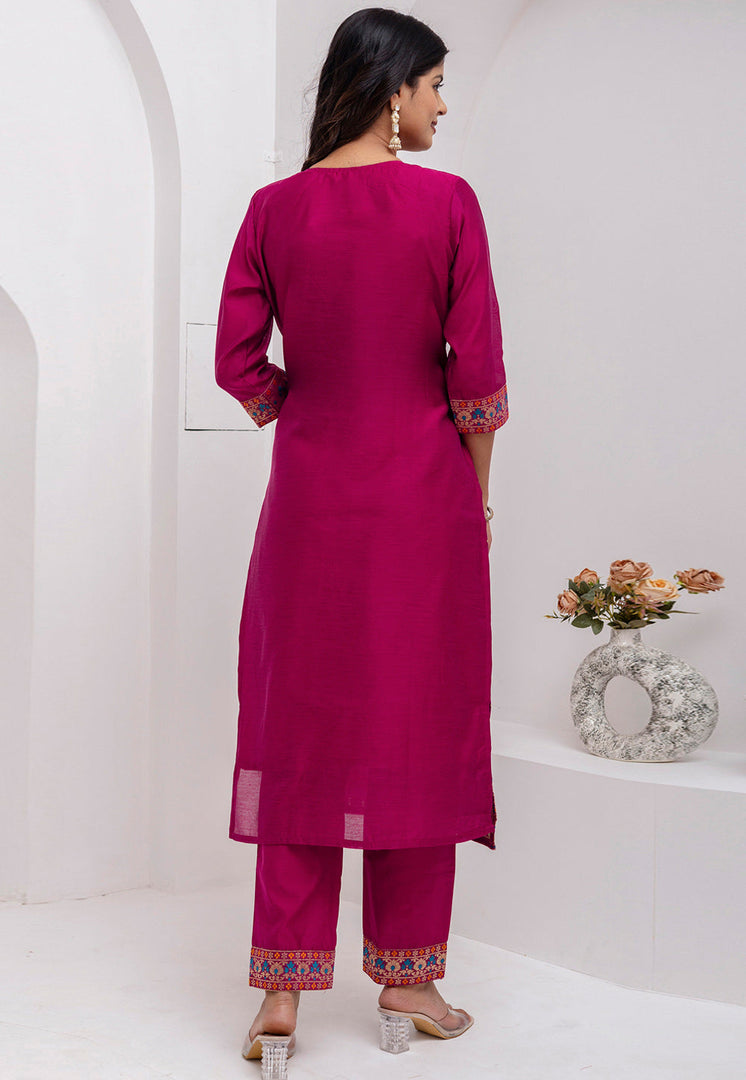 Magenta Jacquard Silk Readymade Pakistani Suit