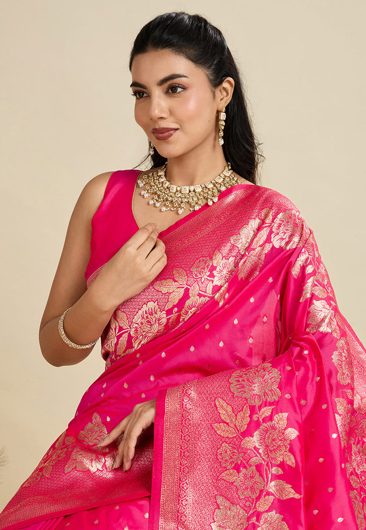 Magenta Kanjivaram Silk Saree With Blouse