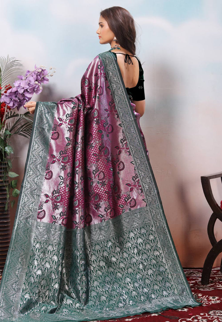 Magenta Kanjivaram Silk Saree With Blouse
