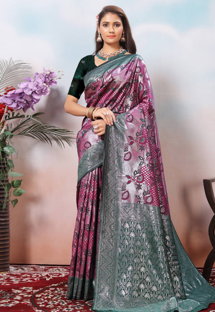 Magenta Kanjivaram Silk Saree With Blouse