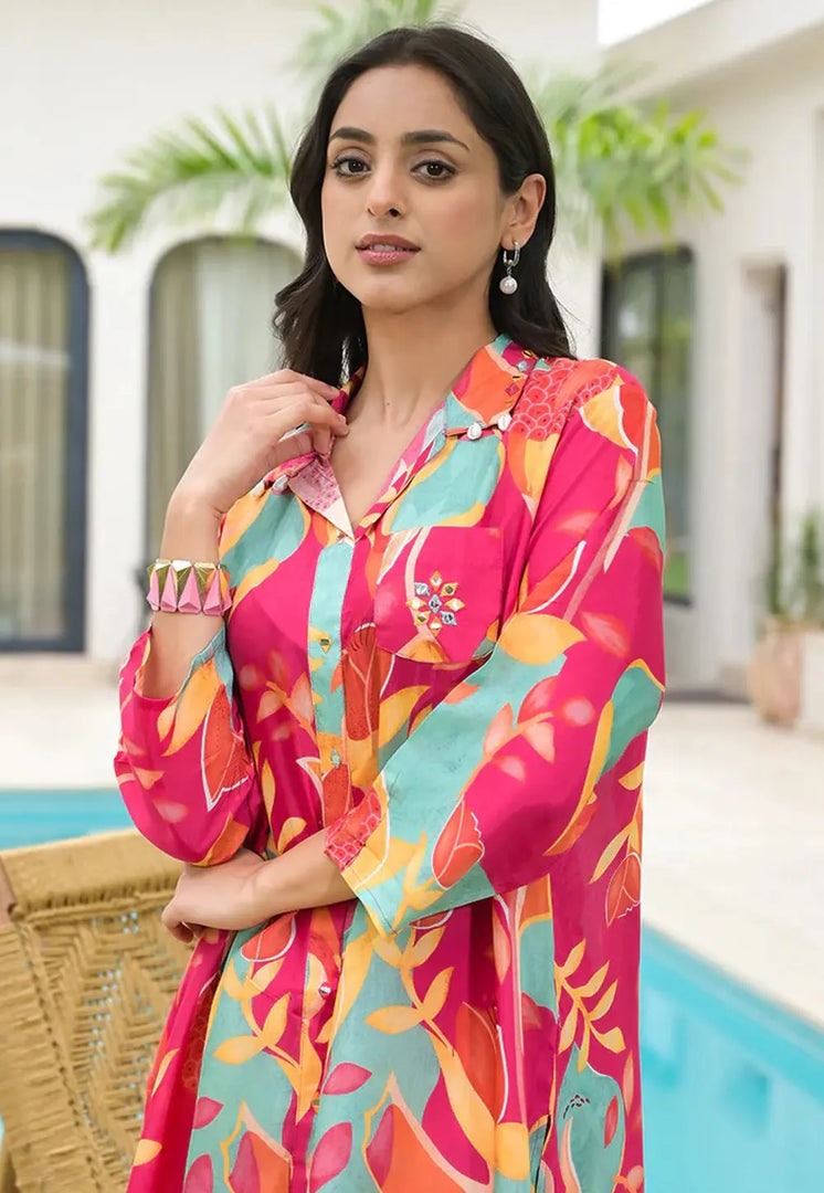 Magenta Muslin Printed Co-Ords Set