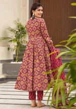 Load image into Gallery viewer, Magenta Muslin Readymade Anarkali Suit
