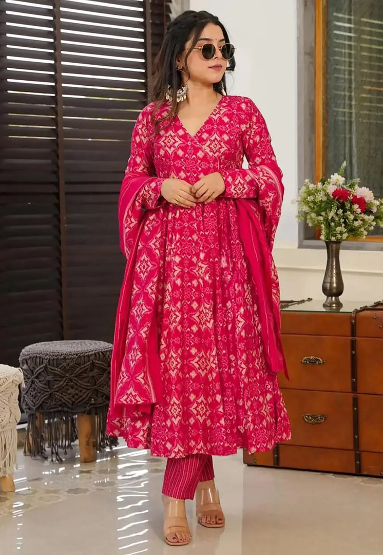 Magenta Muslin Readymade Anarkali Suit