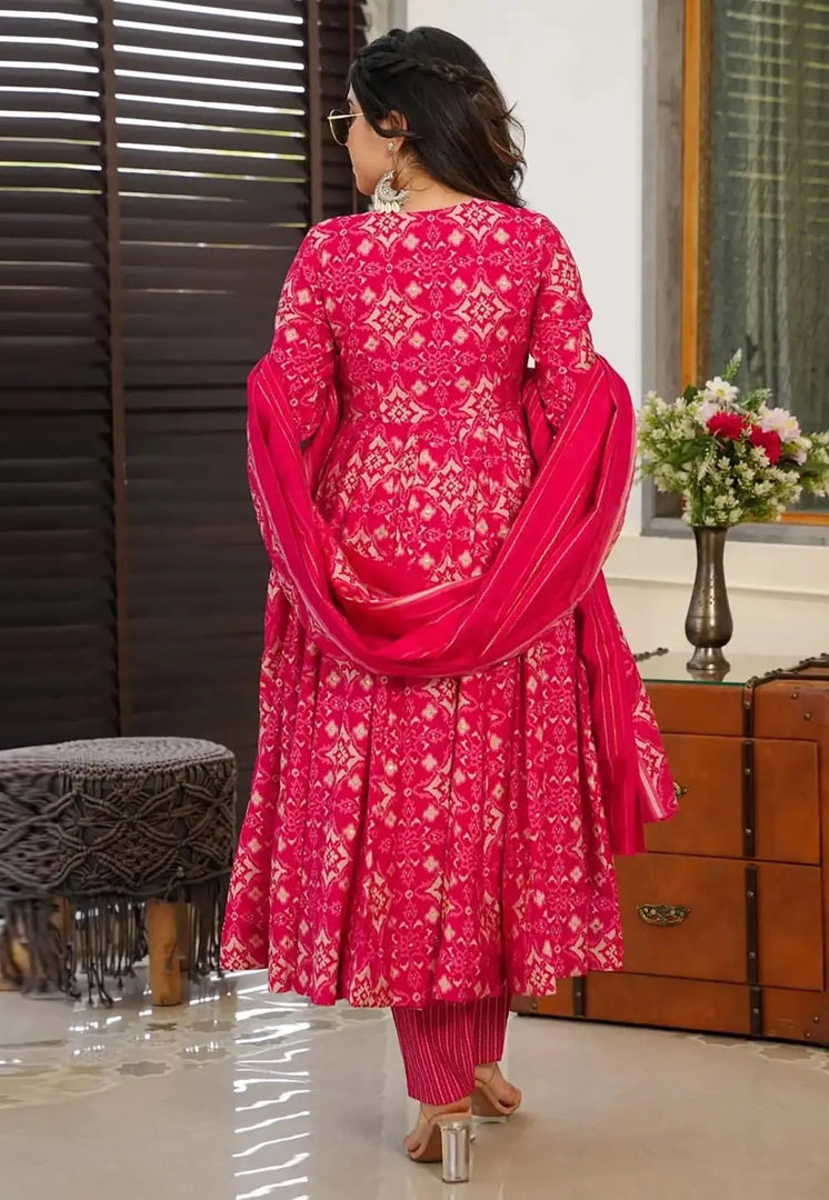 Magenta Muslin Readymade Anarkali Suit