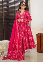 Load image into Gallery viewer, Magenta Muslin Readymade Anarkali Suit

