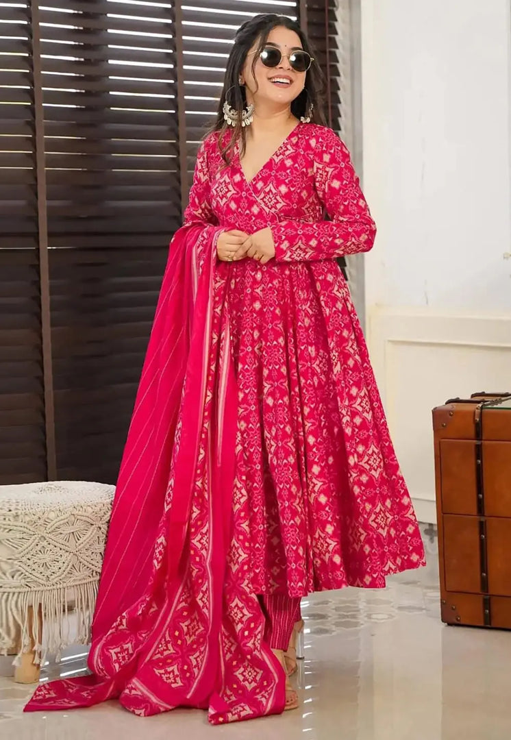 Magenta Muslin Readymade Anarkali Suit