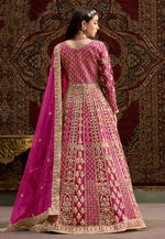 Load image into Gallery viewer, Magenta Net Embroidered Long Anarkali Suit
