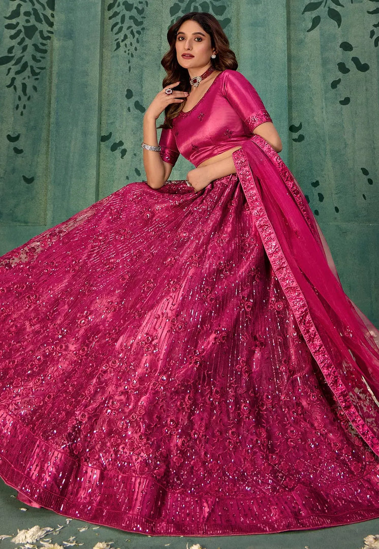 Magenta Net Lehenga Choli