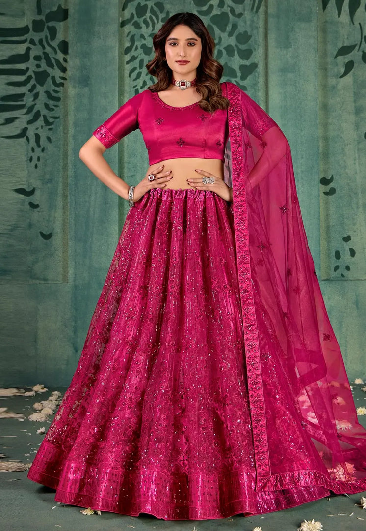 Magenta Net Lehenga Choli