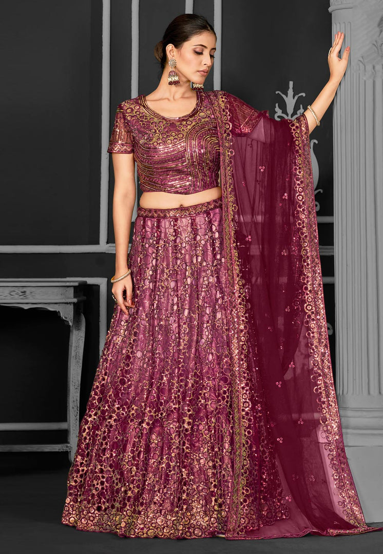 Magenta Net Lehenga Choli