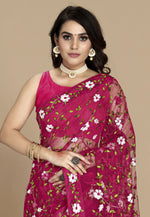 Load image into Gallery viewer, Magenta Net Saree With Blouse
