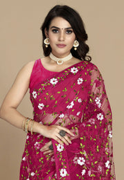 Magenta Net Saree With Blouse