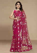 Load image into Gallery viewer, Magenta Net Saree With Blouse

