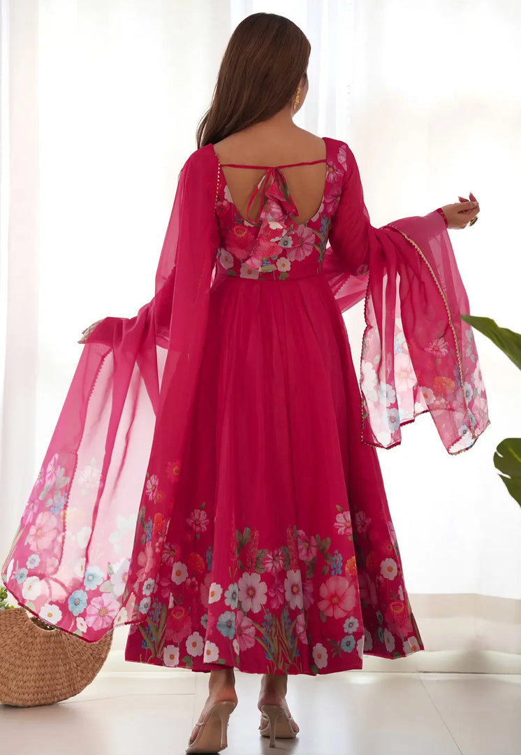 Magenta Organza Readymade Anarkali Suit