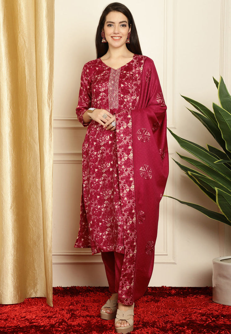 Magenta Pashmina Pant Style Suit