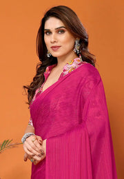 Magenta Polyester Saree With Blouse
