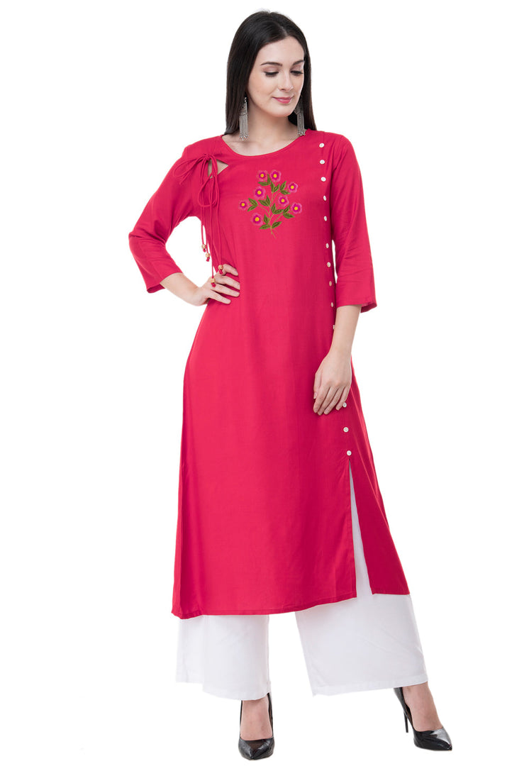 Magenta Rayon Kurta Set With Palazzo