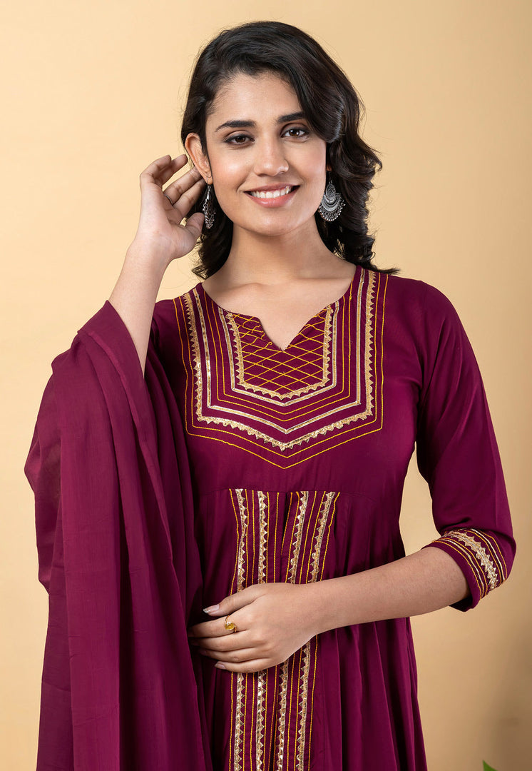 Magenta Rayon Readymade Anarkali Suit