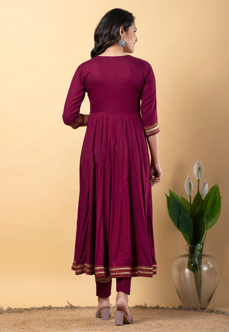 Magenta Rayon Readymade Anarkali Suit
