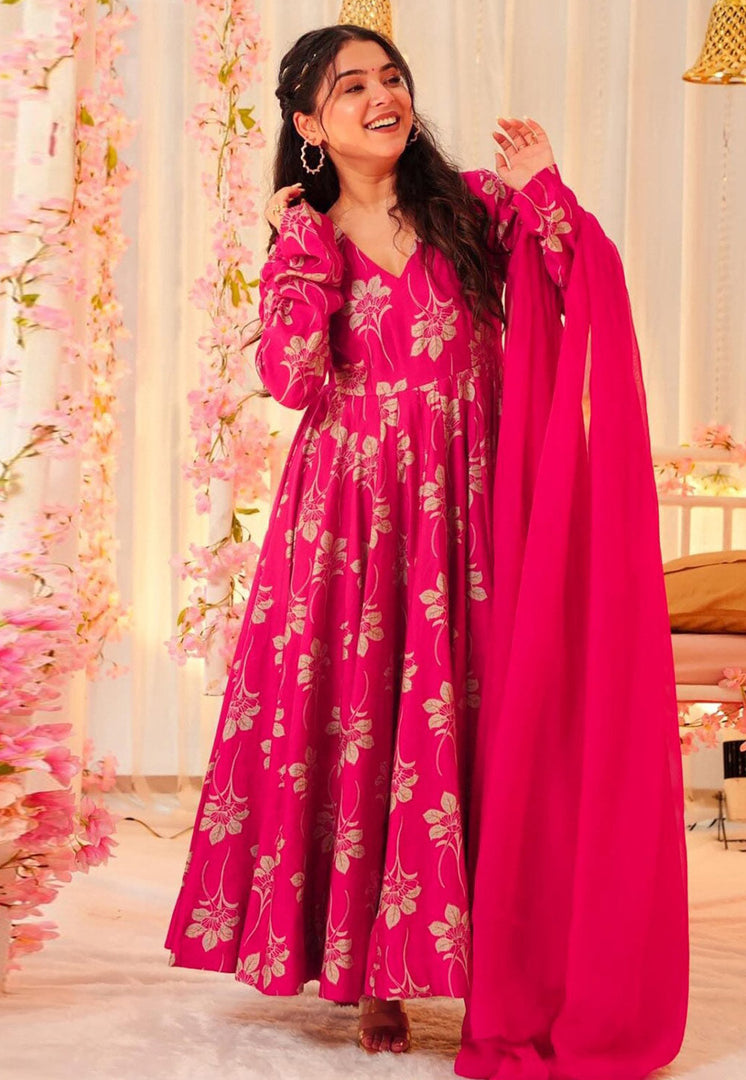 Magenta Rayon Readymade Long Anarkali Suit