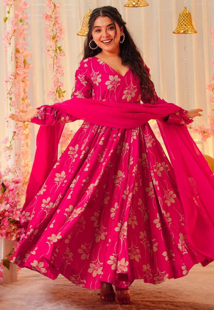 Magenta Rayon Readymade Long Anarkali Suit