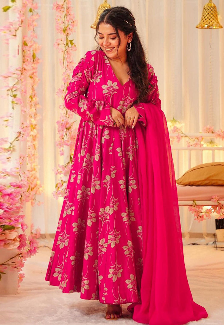 Magenta Rayon Readymade Long Anarkali Suit