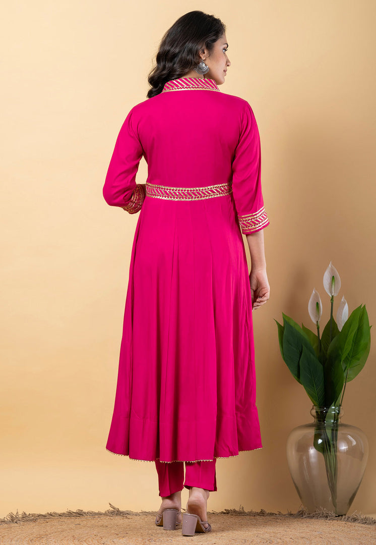 Magenta Rayon Readymade Long Anarkali Suit