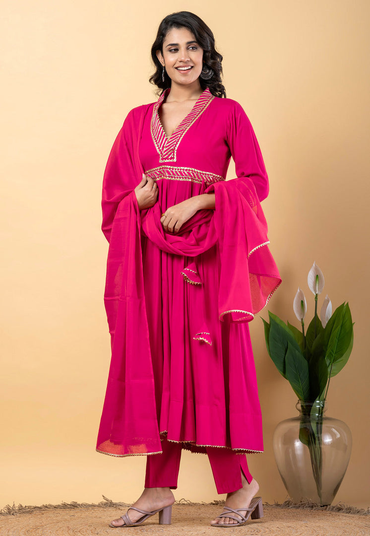 Magenta Rayon Readymade Long Anarkali Suit