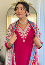 Load image into Gallery viewer, Magenta Rayon Readymade Pant Style Suit
