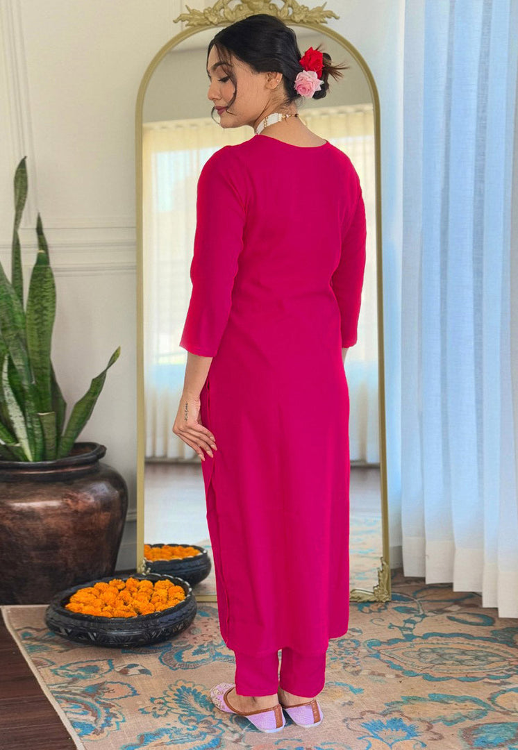 Magenta Rayon Readymade Pant Style Suit
