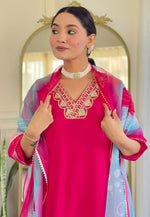 Load image into Gallery viewer, Magenta Rayon Readymade Pant Style Suit
