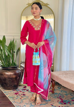 Load image into Gallery viewer, Magenta Rayon Readymade Pant Style Suit
