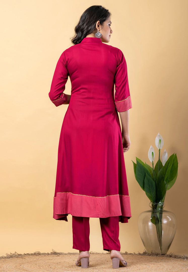 Magenta Rayon Readymade Pant Style Suit