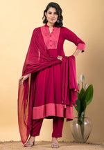 Load image into Gallery viewer, Magenta Rayon Readymade Pant Style Suit
