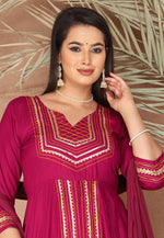 Load image into Gallery viewer, Magenta Rayon Readymade Pant Style Suit

