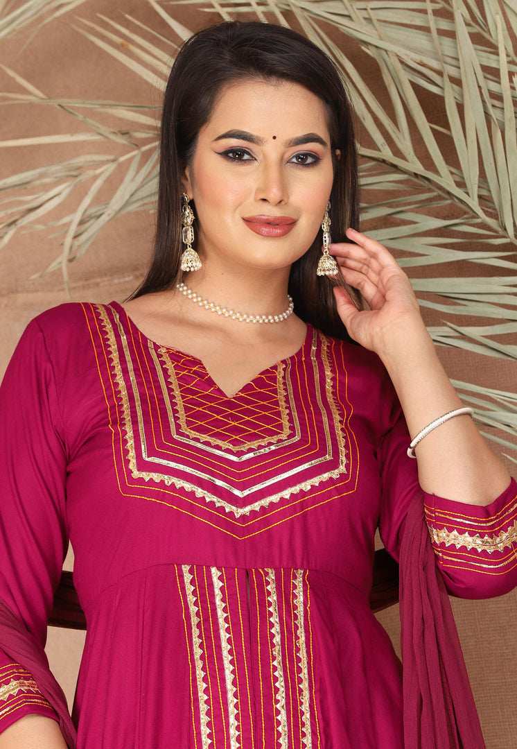 Magenta Rayon Readymade Pant Style Suit