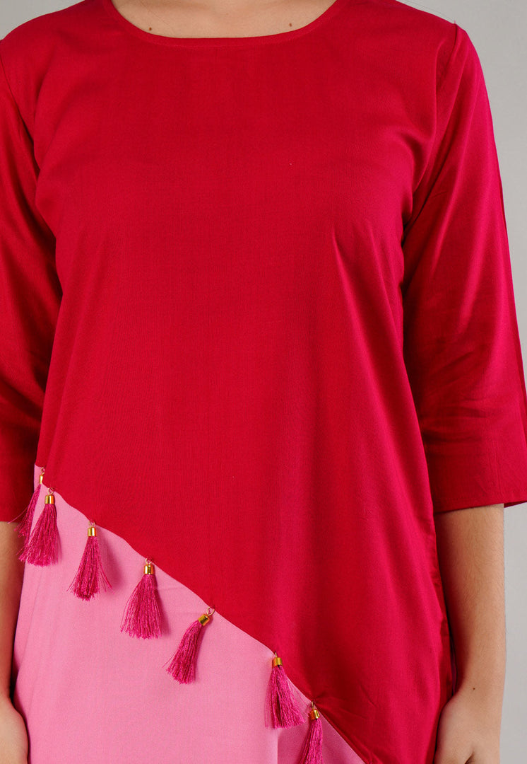 Magenta Rayon Readymade Patiala Suit