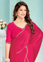Load image into Gallery viewer, Magenta Satin Chiffon Saree With Blouse
