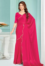 Load image into Gallery viewer, Magenta Satin Chiffon Saree With Blouse
