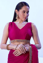 Load image into Gallery viewer, Magenta Satin Chiffon Saree With Blouse
