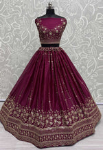 Load image into Gallery viewer, Magenta Satin Chiffon Wedding Lehenga Choli
