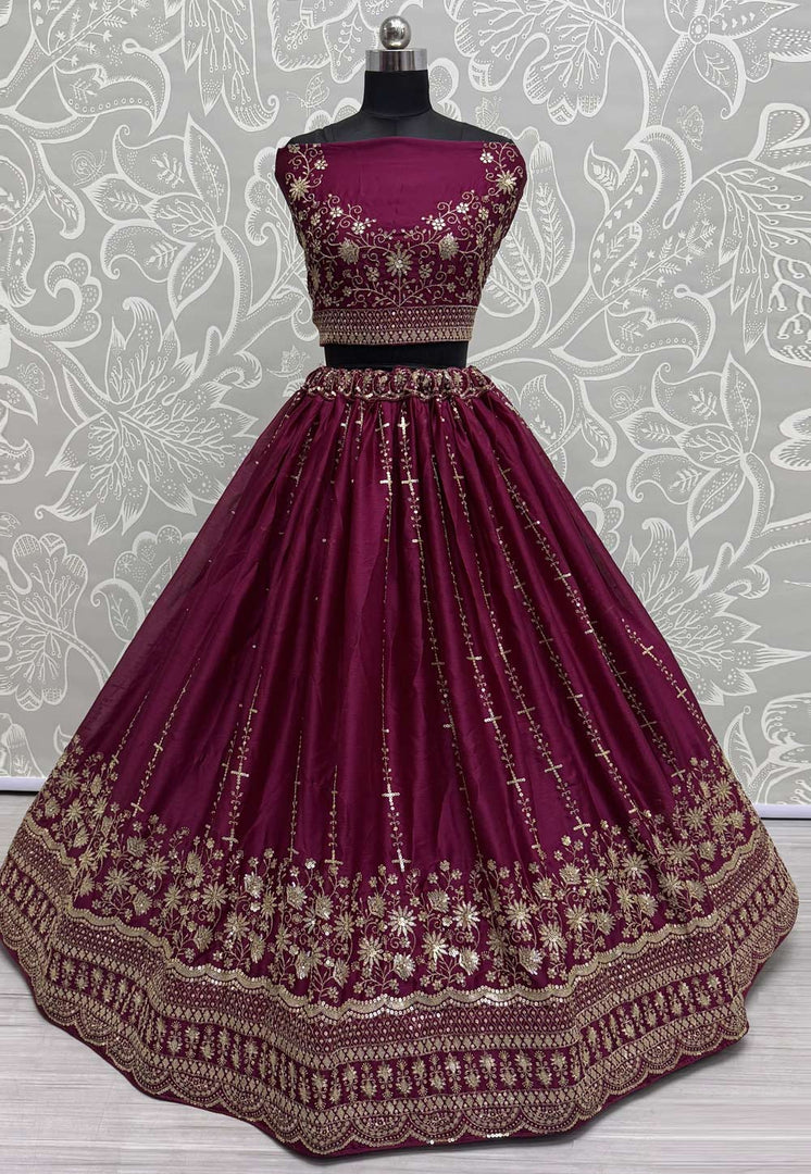 Magenta Satin Chiffon Wedding Lehenga Choli