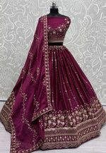 Load image into Gallery viewer, Magenta Satin Chiffon Wedding Lehenga Choli
