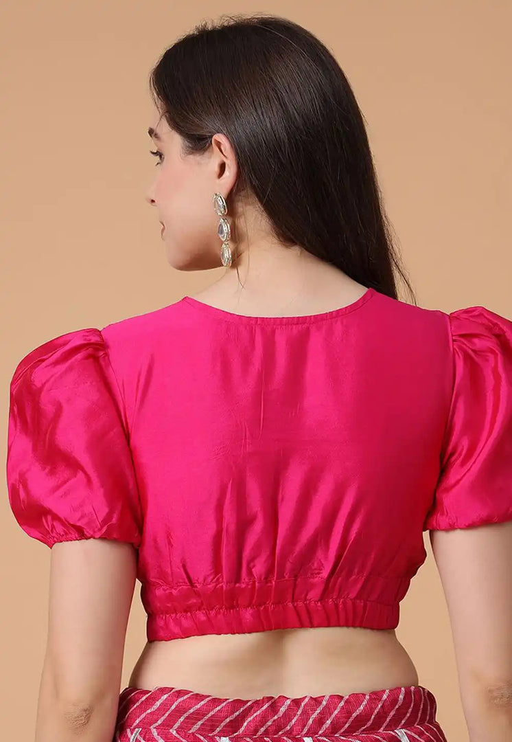 Magenta Satin Silk Readymade Blouse