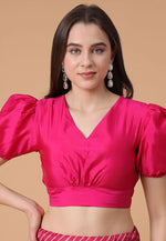 Load image into Gallery viewer, Magenta Satin Silk Readymade Blouse
