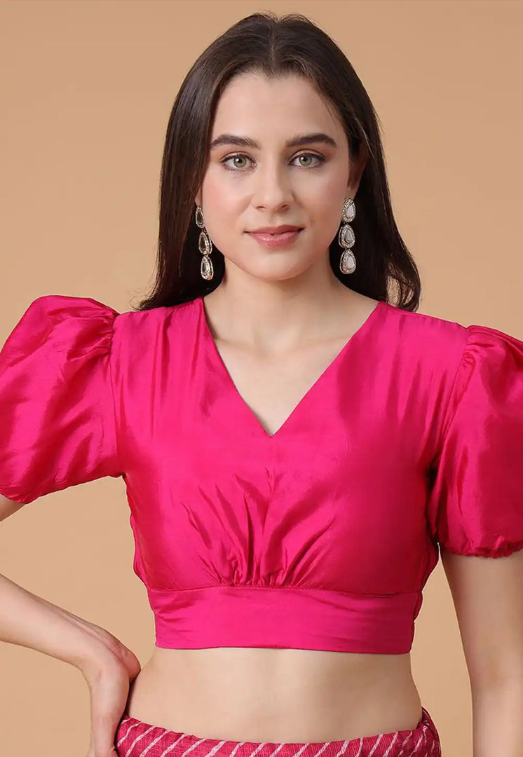 Magenta Satin Silk Readymade Blouse