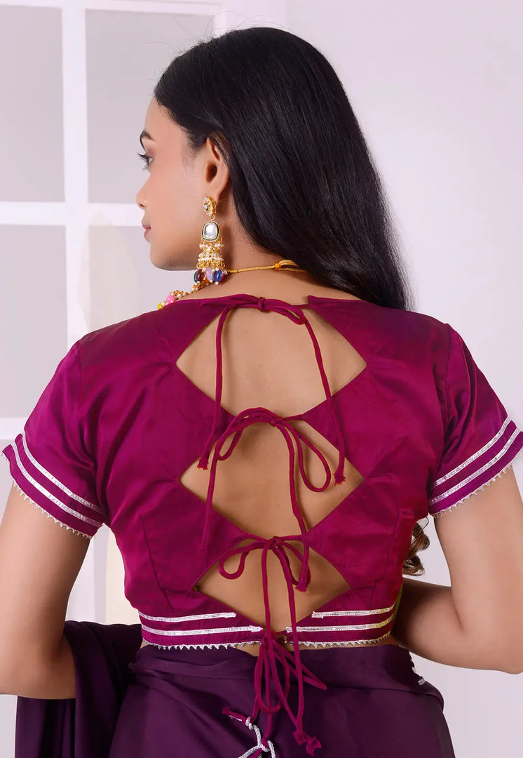 Magenta Satin Silk Readymade Blouse